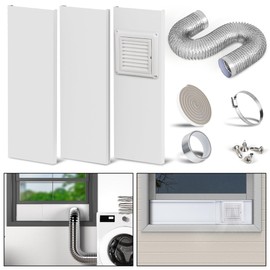 Dryer Vent Window Kit with 4 inch Dryer Vent Duct Hose & Exhaust Vent Cover,Adjustable Dryer Vent with 2 Clamps & Aluminum Foil Tape