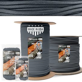 Three Vikings Paracord Rope - 100% Nylon 11 Strand Core - Type IV 750lb - Stronger Than Paracord 550 Cord - Made in USA - Available in Continuous Spools and Many Colors - - TP750-Charcoal Gray-100