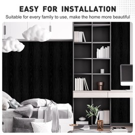 Qianglive Thick Black Wood Contact Paper Peel and Stick Wallpaper, Wood Grain Wallpaper for Countertops Cabinets, Waterproof Self Adhesive Removable Textured Vinyl Roll 15.7"x236"