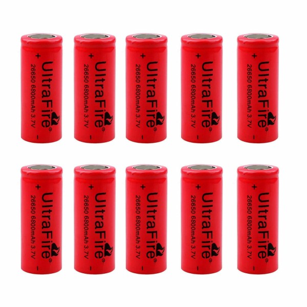 UltraFire 10pcs 26650 Li-ion Battery 3.7V Ultra 6800mA Fire Flat