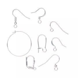 Platinum 50 Pair Silver Plated Earwire Earring Mix of Fishhook, Coils, Hoops & More