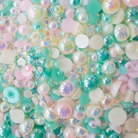 100g Flat Back Half Pearls for Crafting, 5000PCS Half Round Pearl Beads for Crafts Mixed Sizes 2-10mm AB Color Plastic Pearls and Resin Rhinestones for Nail Art Tumble Sock Mug Shoes Cocs DIY Making