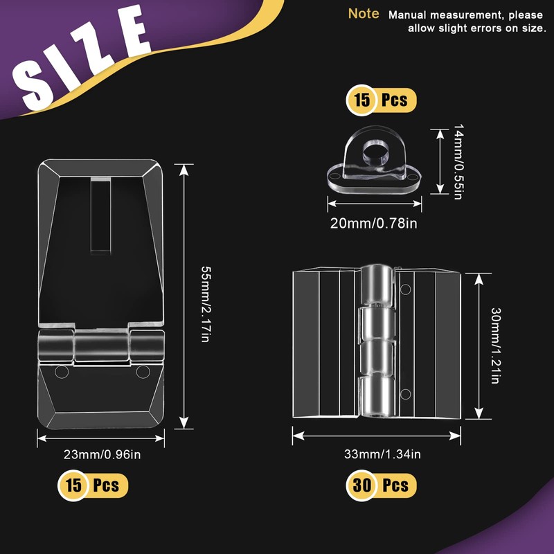 Swpeet Assortment Kit: 60 Pcs Mini Acrylic Hinges, Hasps, Lock
