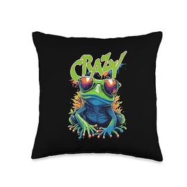 Verrückter Frosch mit Sonnenbrille Crazy Frog with Sunglasses Throw Pillow, 16x16, Multicolor