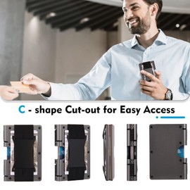 BONSYL Minimalist Wallet for Men & Women - Slim RFID Blocking Card Holder with Money Clip/Cash Strap, Scratch-Resistant Metal Design, Easy Access Money & Cards. (Matte Grey/Cash Strap)