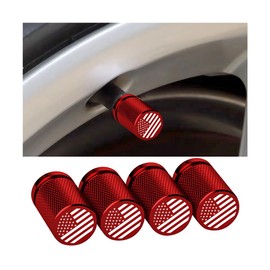 Osilly American Flag Car Tire Valve Stem Caps, 4PCS Aluminum Alloy Vehicle Wheel Air Covers, Patriotic Automotive Hub Air Protector Accessories, Universal for Trucks Motorcycles Bikes (Red)