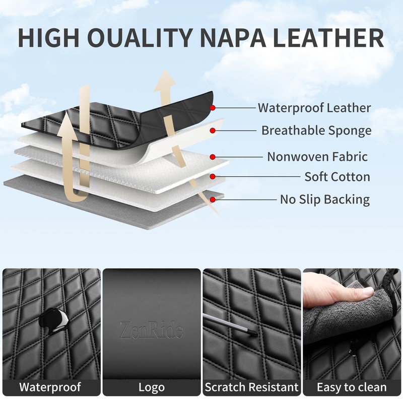 ZenRide Front Car Seat Covers 2PCS,3D Design Nappa Leather Waterproof
