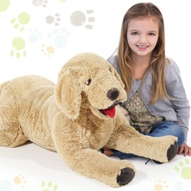 Geosar Dog Stuffed Animals Fluffy Labrador Stuffed Dog Hugging Toy Big Cuddly Plush Body Pillow for Kids Boys Girls Birthday Party Christmas Thanksgiving Gifts, Gold (85 cm/ 33.5 inch)