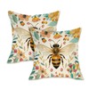 Bumble Bee Floral Decorative Throw Pillow Covers 18 x 18