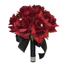 Angel Isabella Build Your Wedding Package-Artificial Flower Bouquet Corsage Boutonniere Rose Calla Lily Red White Black Wedding Theme (Bridesmaid(B))