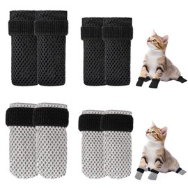 GEDEUBAN 4 Pack Breathable Cat Shoes to Prevent Scratcning, Adjustable Only Cats Booties Mittens Socks (Black, M)