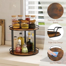 LAMU 12.2'' Wood Lazy Susan Turntable Organizer for Cabinet, 2 Tier Lazy Susan Spice Rack Organizer for Kitchen, Table Top, Countertop, Pantry, Bathroom