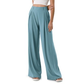ODODOS Chiffon Flowy Pleated Wide Leg Pants for Women Lightweight High Waist Trouser with Pockets-29 Inseam, Brittany Blue, X-Small
