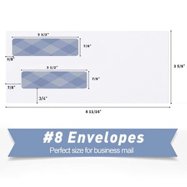 500#8 Self Seal Business Envelopes, PANDRI No.8 Double Window Design for Business and Quickbooks Check(invoice not fit), Documents Secure Mailing - Number 8 Size 3 5/8 X 8 11/16-24LB