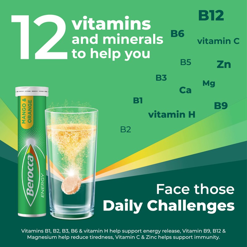 Berocca Energy Multivitamin with B Vitamins: B3, B6, B12, Vitamin