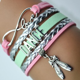 Vikitoriously Ballet Belly Ballroom Dance Charm Bracelet For Women, Men, Adult Dancers, Dance Recital & Teacher Lovers Bulk (Mint Green Silver and Pink)