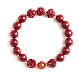 FengShui Wealth and Luck Bracelet, Feng Shui Cinnabar Stone Zodiac Wealth Bangle Prosperity Buddha Beads Elastic Bracelet for Women Jewelry,Zodiac Rat