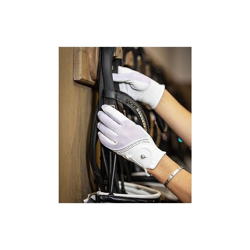 LeMieux Crystal Horse Riding Gloves - White Medium