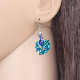 BONSNY Colorful Peacock Dangle Earrings, Turquoise Blue Acrylic Birds Design with Floral Accents, Decorative Spring Summer Hook Design, Bohemian Style,Jewelry Gifts for Women Accessories (Navy)