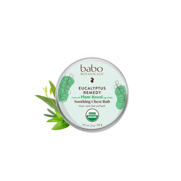 Babo Botanicals Eucalyptus Remedy Soothing Chest Rub - USDA Organic - Calming relief with eucalyptus, lavender & rosemary essential oils - Made without Camphor or Petroleum - For ages 3+