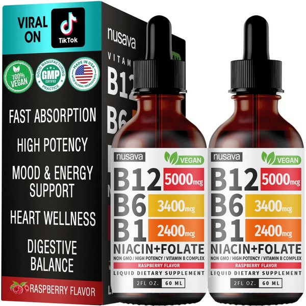 (2 Pack) Vitamin B12 and B6 Liquid Drops, B12 Sublingual