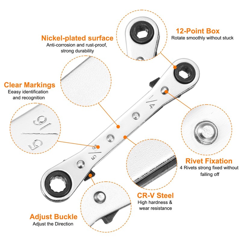 sourcing map Double Box End Reversible Ratcheting Wrench 1/4" x
