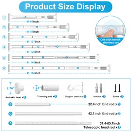 QINGYUN Extra Long No-Drill Tension Curtain Rod 40-166 Inches (4-14Ft), Heavy Duty Adjustable Rod for Outdoor Patio Curtains, Large Windows, Room Divider & Bathroom, White