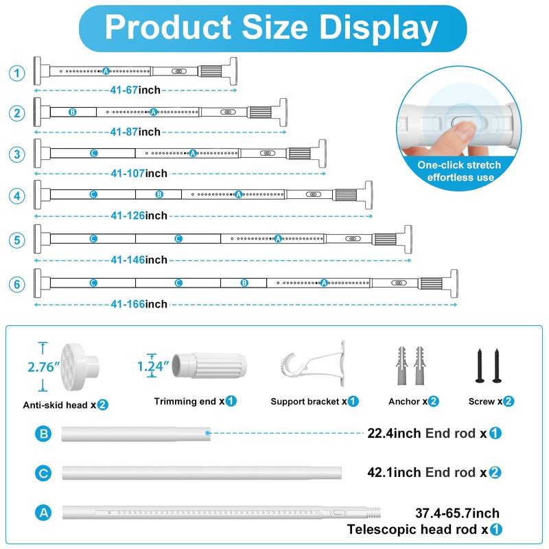 QINGYUN Extra Long No-Drill Tension Curtain Rod 40-166 Inches (4-14Ft),