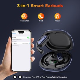 RENGAC 3-in-1 Translation Earbuds - 150 Languages Real-Time Translator/Music/Call, Bluetooth 5.4 Ear Hook for Gym/Travel/Business (iOS/Android)
