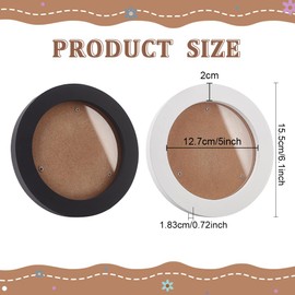 FINGERINSPIRE 2 Round Wooden Picture Frames Round Photo Frame Wall Hanging Picture Frames for Home Office Wall Decor Diameter 5 inch Black and White