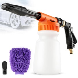 LivTee Car Wash Foam Gun – Hose Foam Cannon with 5 Spray Settings, Connects to Any Garden Hose, Scratch-Free Cleaning for Car, Truck & Boat, Includes Wash Mitt and Soap Applicator (Orange)