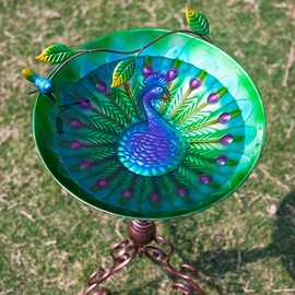 VEWOGARDEN Metal Bird Bath for Outside with Peacock Design Standing Birdbaths for Outdoors Garden Yard Patio Decoration