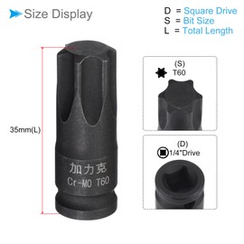 CoCud Impact Torx Bit Socket, T60 1/4" Square Drive 35mm Length, CR-MO Chamfer Design Pin Hole 6 Point Star Socket Bit - (Applications: for Automotive Repair)