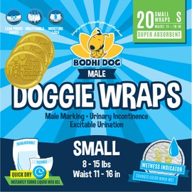 Bodhi Dog Disposable Male Dog Diapers - Super Absorbent, Leak-Proof Pee Wraps - Adjustable Fit, Comfortable Design, Advanced Moisture Control, and Wetness Indicator - Small (20 Count)
