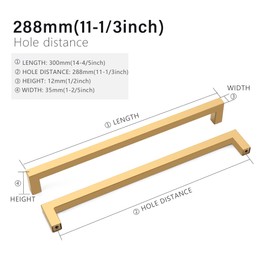 Redunest Cabinet Pulls Gold Cabinet Handles Square Drawer Pulls, 50 Pack 11-1/3 Inch Stainless Steel Kitchen Door Cupboard Cabinet Handles, Drawer Hardware Handles, 288mm Hole Centers