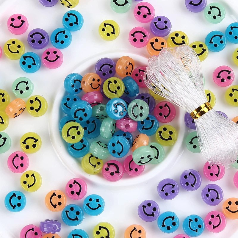 200pcs Glowing Solar Luminous Smile Face Beads Mixed Acrylic Glow