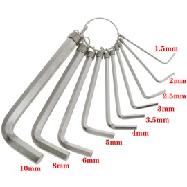 AYLIFU 1Set Allen Wrench Hex Key Set 10 in 1 L Shape Hexagon Head Wrench Wrench Size: 1.5mm, 2mm, 2.5mm, 3mm, 3.5mm, 4mm, 5mm, 6mm, 8mm, 10mm (Silver)