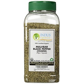 Indus Organics Malabar Black Pepper Coarse, 1 Lb Jar, Premium Grade, High Purity, Freshly Packed