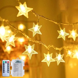 Brightown Brightown Star String Lights Battery Operated - 17 ft 50 LED Star Fairy String Lights with Remote and Timer, 8 Modes Waterproof for Bedroom Tent Loft Bed Patio Party Wedding Decor, Warm White