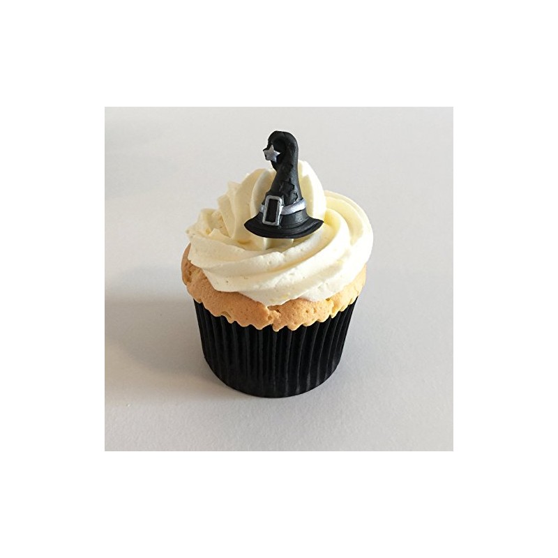 Holly Cupcakes 6 Sugar Witches Hats Handfinished with Edible Silver