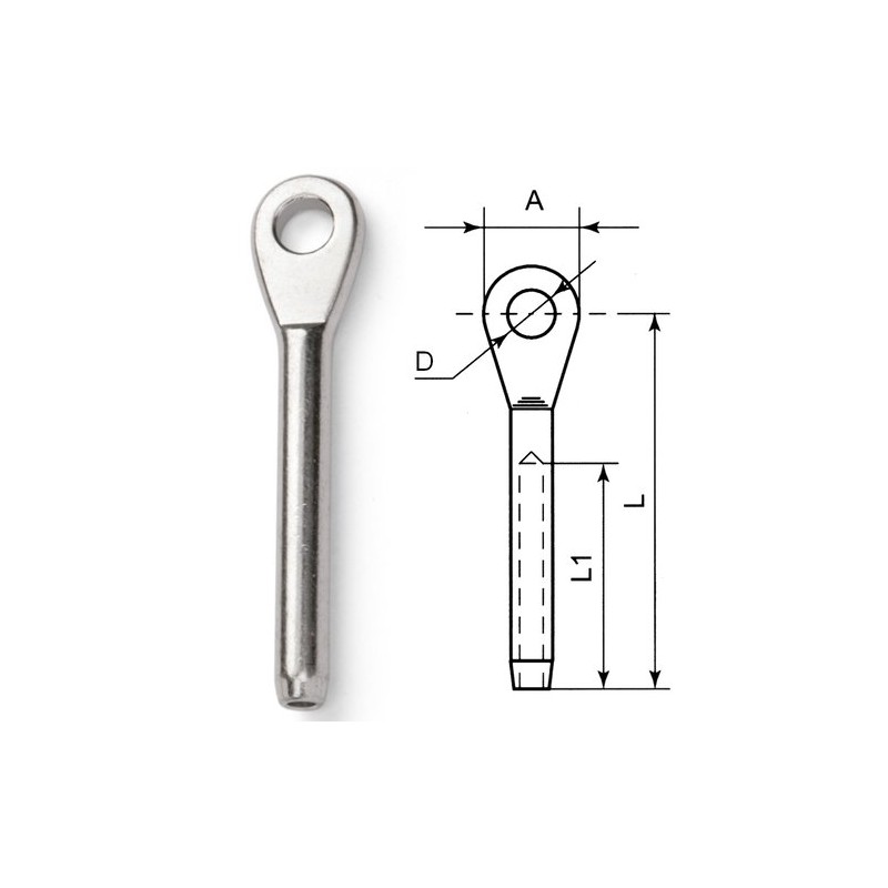 4mm Eye Terminal (4mm Wire) - A4 (Marine Grade) Stainless