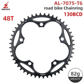 BIKECO Bicycle Narrow Wide Chainring 110/130BCD 5 Screws Round Bicycle Chainring 36/38/40/42/44/46/48/50/52/54/56/58/60T Bicycle Chainring for 9 10 11 Speed Road Bike MTB (130BCD,48T)