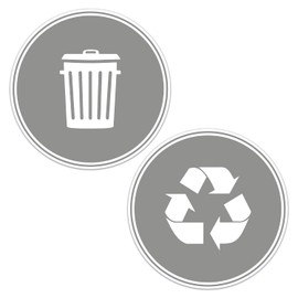Recycle Sticker for Trash Can | Set of 2 (Size: 5'' X 5'') | Symbol to Organize Trash cans or Garbage containers and Walls - Vinyl Sticker Decal (5'', Grey)