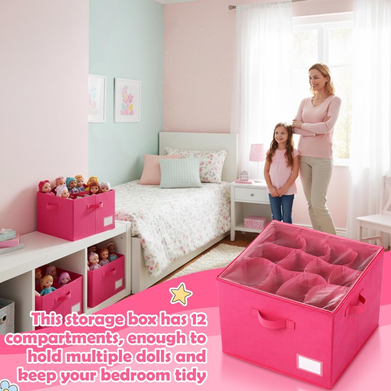 Singhoow Pink Doll Storage Organizer with Dividers 16.9 x 16.9