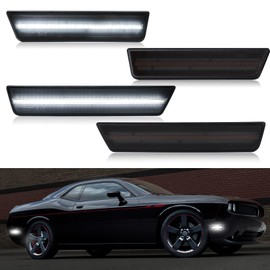 R&F Auto 4PCS Led Side Marker Lights Compatible with Challenger 2008-2014 Front Rear Sidemarker Lamp Amber Red Fender Lamps Parking Light Smoked Lens