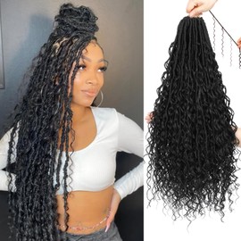 XIIMENALU Boho Faux Locs Crochet Hair 8 Packs Goddess Soft Locs with Curly Ends Pre-Looped Bohemian River Locs Crochet Hair Extensions for Black Women (1B#, 30 Inches (Pack of 8))