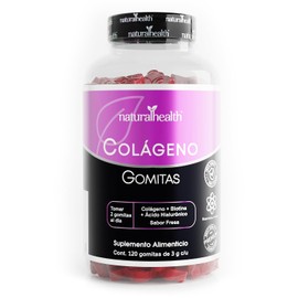 Natural Health. Gomitas de Colágeno, Biotina y Ácido Hialurónico. Sabor Fresa. 120 gomitas 3g. Ingredientes naturales.