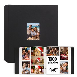 Photo Album 4x6 1000 Pockets, Extra Large Capacity Linen Cover with Front Window 4 x 6 Picture Album Holds 1000 Horizontal and Vertical Photos, Acid-free Pages 4x6 Wedding Family Photo Album (Black)