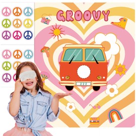 TYHJOY Groovy Hippie Party Games Pin The Peace Sign on The Hippie Van Game for Groovy Peace Out Hippie Themed Party Decorations Favors Supplies