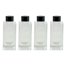 Simoutal Set of 4 Rectangle Glass Reed Diffuser Bottles, Empty Scented Oil Container (150ml, Black Cap)